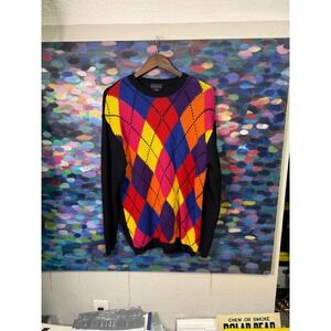 The Limited Argyle Knit Sweater Men's Black Multi Color